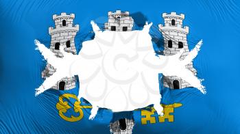 Havana, capital of Cuba flag with a big hole, white background, 3d rendering