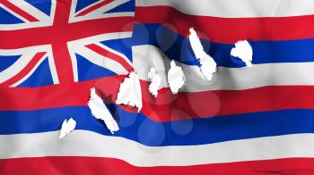 Hawaii state flag perforated, bullet holes, white background, 3d rendering