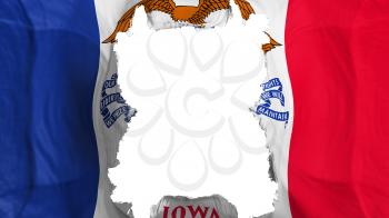 Ripped Iowa state flying flag, over white background, 3d rendering