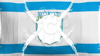 Jerusalem, capital of Israel flag with a hole, white background, 3d rendering