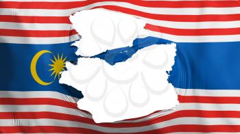 Tattered Kuala Lumpur, capital of Malaysia flag, white background, 3d rendering