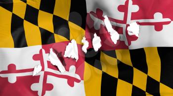 Maryland state flag perforated, bullet holes, white background, 3d rendering
