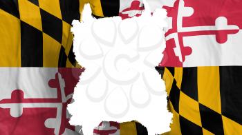 Ripped Maryland state flying flag, over white background, 3d rendering