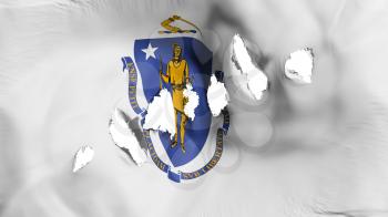 Massachusetts state flag perforated, bullet holes, white background, 3d rendering