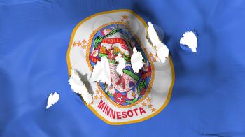Minnesota state flag perforated, bullet holes, white background, 3d rendering