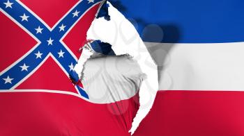 Damaged Mississippi state flag, white background, 3d rendering