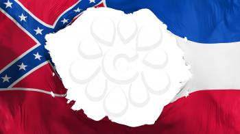 Broken Mississippi state flag, white background, 3d rendering
