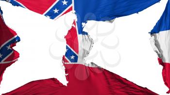 Destroyed Mississippi state flag, white background, 3d rendering