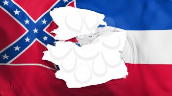 Tattered Mississippi state flag, white background, 3d rendering