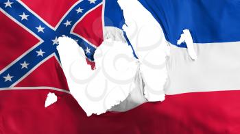 Ragged Mississippi state flag, white background, 3d rendering