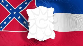 Square hole in the Mississippi state flag, white background, 3d rendering