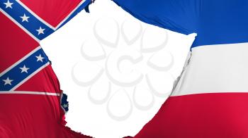 Cracked Mississippi state flag, white background, 3d rendering