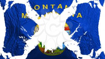 Montana state torn flag fluttering in the wind, over white background, 3d rendering