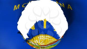 Big hole in Montana state flag, white background, 3d rendering