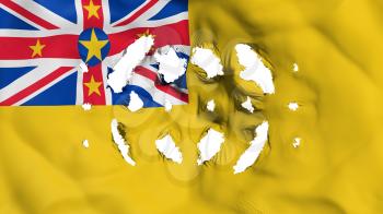 Niue city, capital of Alofi flag with a small holes, white background, 3d rendering