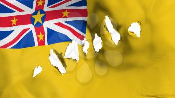 Niue city, capital of Alofi flag perforated, bullet holes, white background, 3d rendering