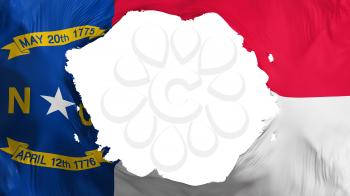 Broken North Carolina state flag, white background, 3d rendering