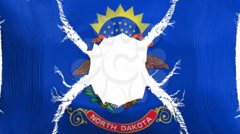 North Dakota state flag with a hole, white background, 3d rendering