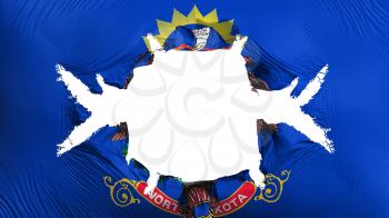 North Dakota state flag with a big hole, white background, 3d rendering