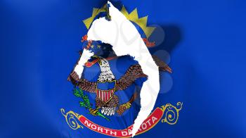 Damaged North Dakota state flag, white background, 3d rendering