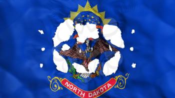 Holes in North Dakota state flag, white background, 3d rendering