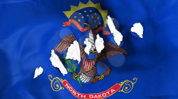 North Dakota state flag perforated, bullet holes, white background, 3d rendering