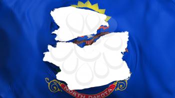 Tattered North Dakota state flag, white background, 3d rendering