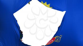 Cracked North Dakota state flag, white background, 3d rendering