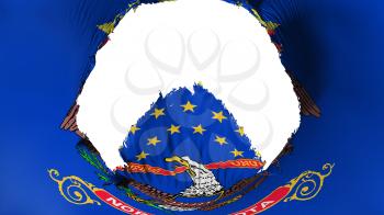 Big hole in North Dakota state flag, white background, 3d rendering