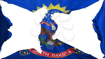 Destroyed North Dakota state flag, white background, 3d rendering