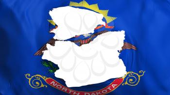 Tattered North Dakota state flag, white background, 3d rendering