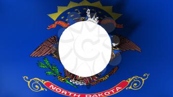 Hole cut in the flag of North Dakota state, white background, 3d rendering