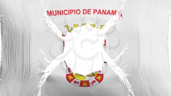 Panama city flag with a hole, white background, 3d rendering