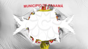 Panama city flag with a big hole, white background, 3d rendering