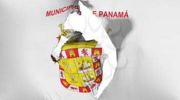 Damaged Panama city flag, white background, 3d rendering