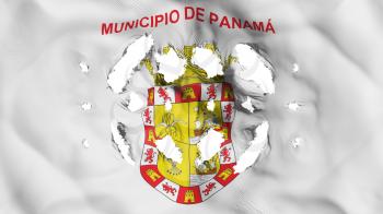 Panama city flag with a small holes, white background, 3d rendering