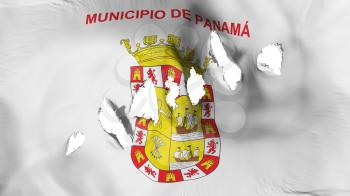 Panama city flag perforated, bullet holes, white background, 3d rendering