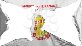 Destroyed Panama city flag, white background, 3d rendering
