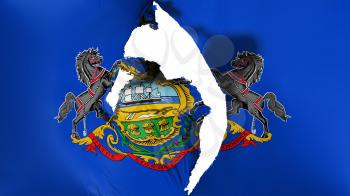 Damaged Pennsylvania state flag, white background, 3d rendering