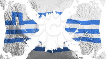 Podgorica city, capital of Montenegro torn flag fluttering in the wind, over white background, 3d rendering