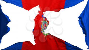 Destroyed Quito city, capital of Ecuador flag, white background, 3d rendering