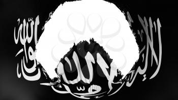 Big hole in Black Jihad flag, white background, 3d rendering
