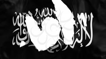 Ragged Black Jihad flag, white background, 3d rendering