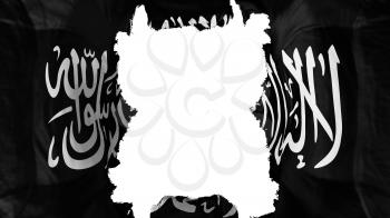 Ripped Black Jihad flying flag, over white background, 3d rendering