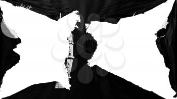Destroyed Islamic Liwa Ahmadiyya Movement flag, white background, 3d rendering