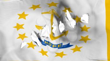 Rhode Island flag perforated, bullet holes, white background, 3d rendering