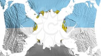 Riga city, capital of Latvia torn flag fluttering in the wind, over white background, 3d rendering