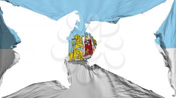 Destroyed Riga city, capital of Latvia flag, white background, 3d rendering