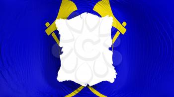Square hole in the Saint Helier city, capital of Jersey flag, white background, 3d rendering