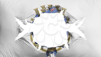 San Juan city, capital of Puerto Rico flag with a big hole, white background, 3d rendering